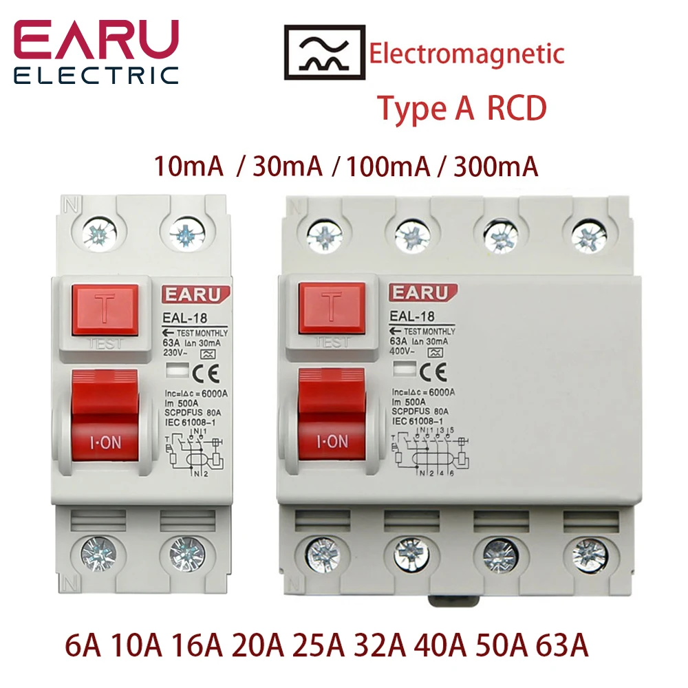 

2P 4P 10/30/100 мА Тип A RCCB RCD ELCB электромагнитный выключатель остаточного тока дифференциальный выключатель предохранительный выключатель