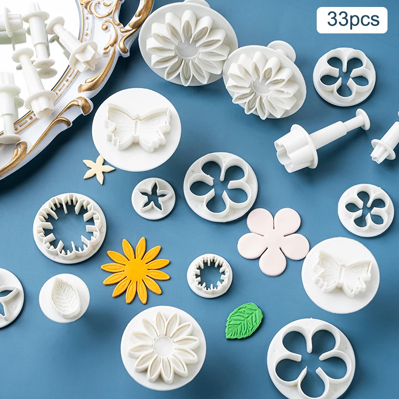 33pcs/set 3D Flower Silicone Molds Fondant Craft Cake Candy Chocolate Sugarcraft Ice Pastry Baking Home DIY Tool Mould