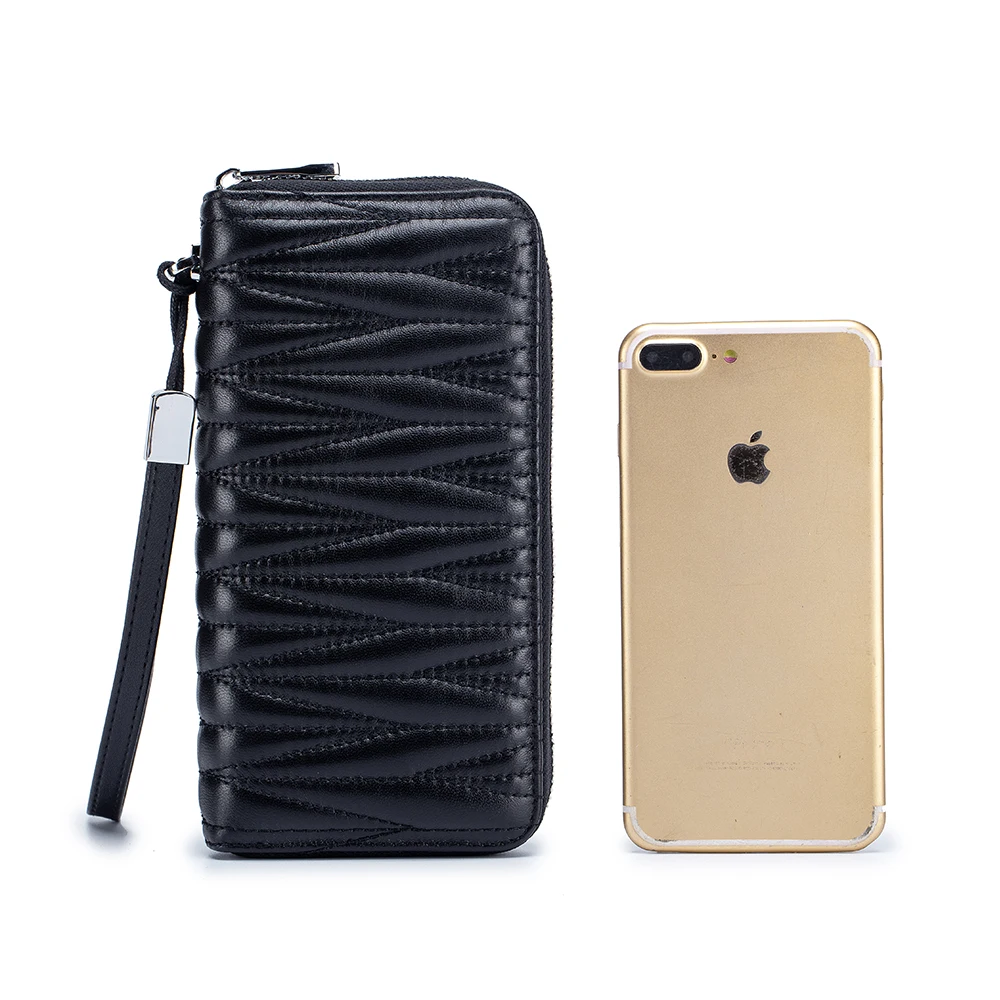 Genuine Leather Long Wallets for Woman Luxury Sheepskin Quilted Diamond Female Purse Large Capacity Business Credit Card Holder