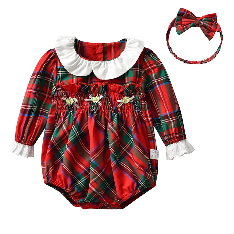 

Spring and Autumn Children's Clothing Infant Bodysuits Toddler Red Plaid One-Pieces Kids Triangle Romper Baby Girls Clothes