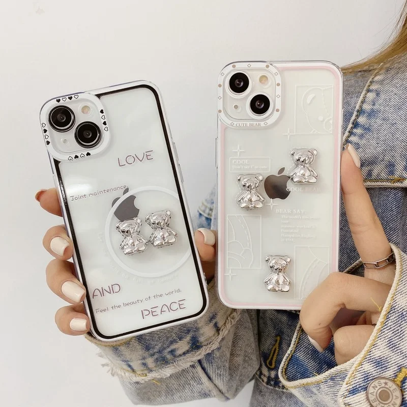 

Iphone Angel Eye Three-dimensional Silver Bear Mobile Phone Case for Iphone 11 12 13 Pro MAX X XS MAX XR 7 8PLUS Protective Case