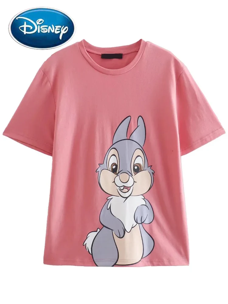 

Модная футболка Disney Bambi Thumper Rabbit с мультяшным принтом, милый женский пуловер с круглым вырезом и коротким рукавом, Повседневная Женская Футб...