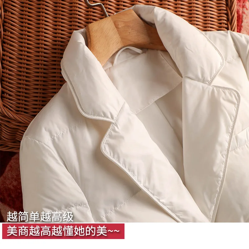 Fashion Design New Thin 90% White Duck Down Jackets Coat Luxury Winter Belt Slim Adjustable Waist Spliced Abrigos Mujer Invierno