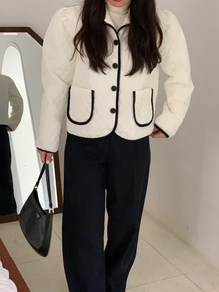 Autumn Winter Long Sleeve Vintage Short Cotton Coat Women 2022 Casual Fashion Jacket Retro Lapel Chic Single-Breasted Loose Tops