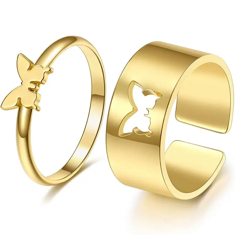 

Golden Butterfly Matching Rings for Women Cute Animal Paired Adjustable Ring Lover's Promise Ring Set Wedding Jewelry Gifts