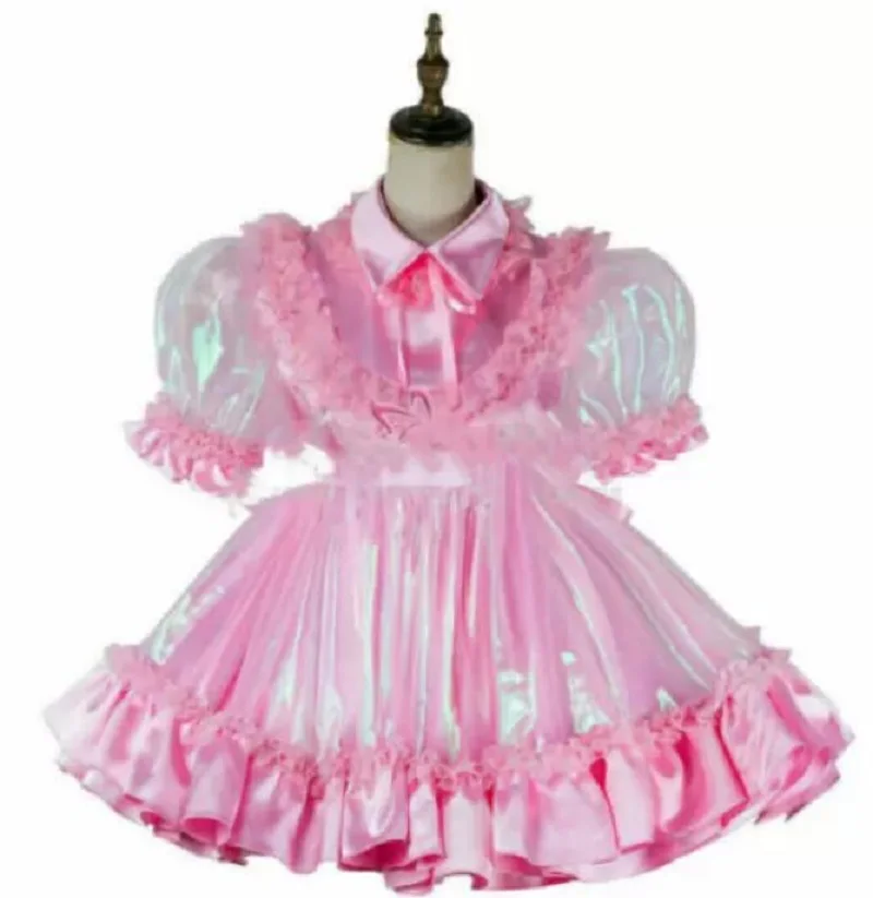 

Sissy Maid Satin Small Lapel Bubble Sleeve Organza Mini Fluffy Skirt Cross Dress Customization
