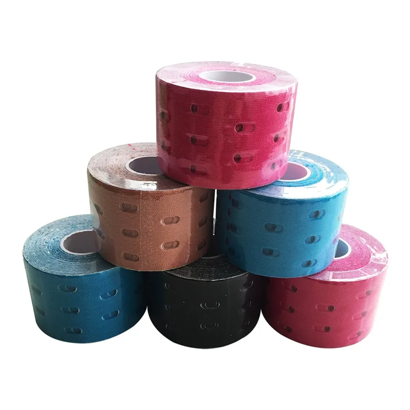 

6pcs 5cm Perforated Elastic Adhesive Kinesiology Tape Breathable Muscle Protection Gym Sports Knee Pain Protector with Holes