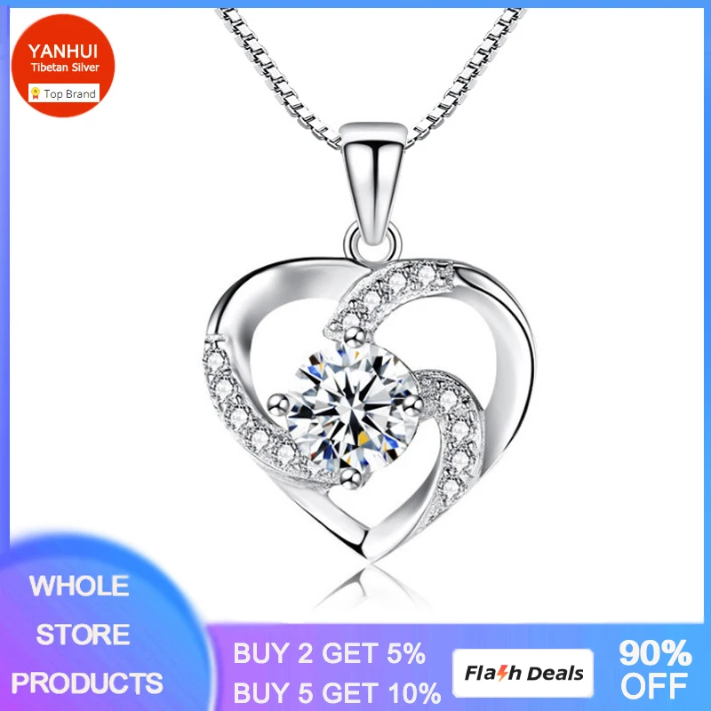 Купи YANHUI New Luxury Crystal Zircon Heart Pendant Choker Necklace Silver Color Chain Necklaces For Women Wedding Jewelry Gifts за 299 рублей в магазине AliExpress