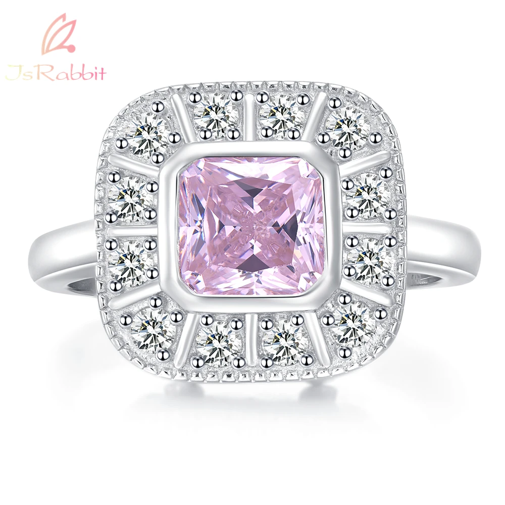 

IsRabbit 18K Gold Plated Crushed Ice 10*12MM Fancy Vivid Purple Pink Sapphire Rings 925 Sterling Silver Wedding Fine Jewelry