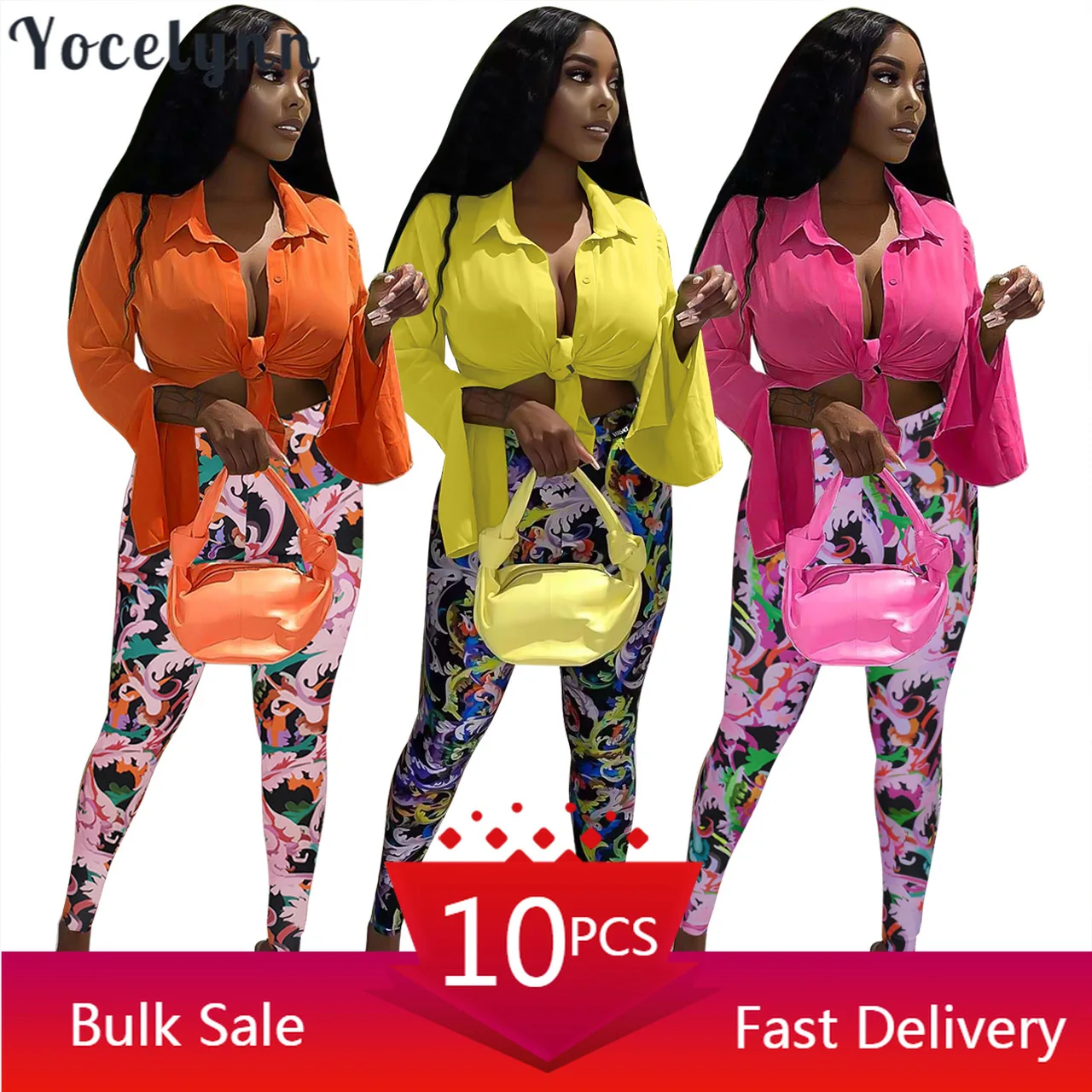 

Wholesale Items for Business 2 Piece Sets Solid Shirts Tie Dye Print Legging Pants 2022 Spring Casual Two Piece Women Outfits