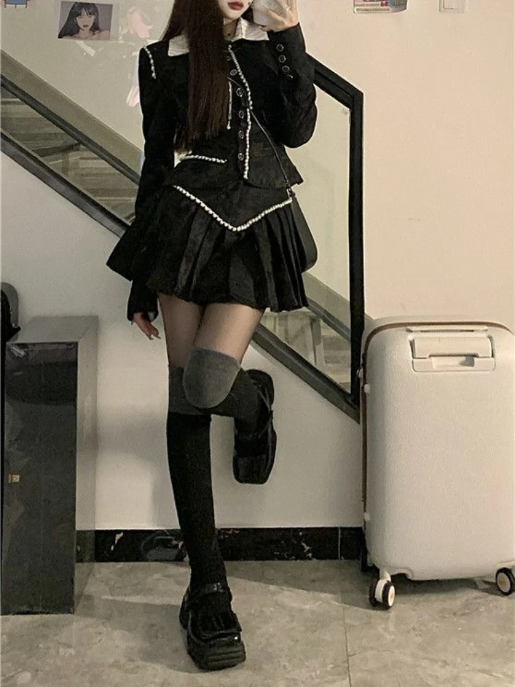 Женский костюм черный пиджак и юбка комплект из 2 предметов облегающая одежда