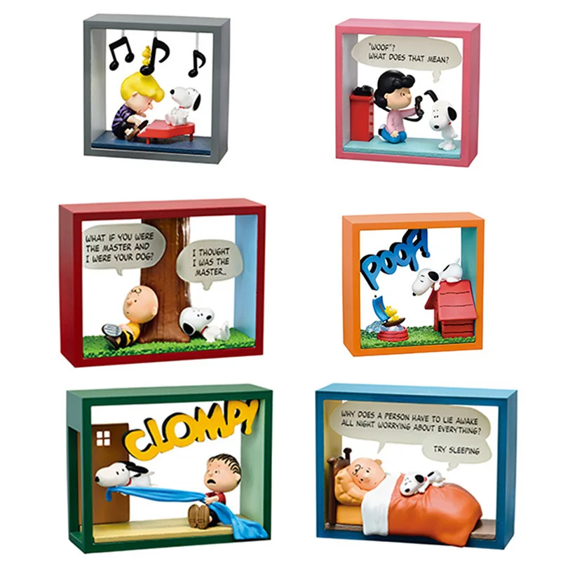 

Snoopy Square House Scene Cube Collapse Photo Frame Scene Blind Box Fashion Play
