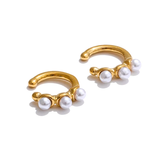 Yhpup Серьги-клипсы из нержавеющей стали с жемчугом