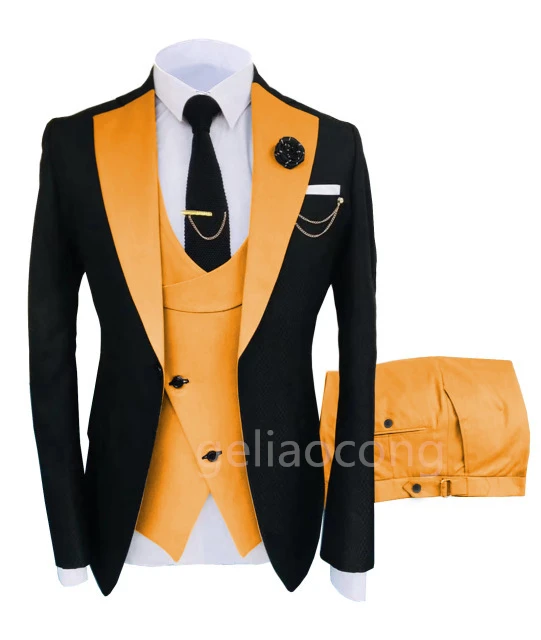 Custom Made Solid Men Suits Peak Lapel Tailor-Made Groom Tuxedo 2 Pieces Blazer Pant Vest Wedding Party Groom Costume Homme