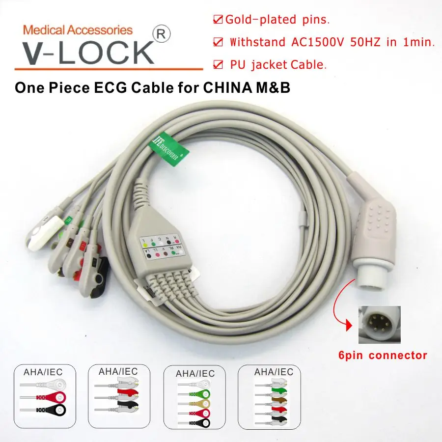 

Цельный ЭКГ-кабель с 5 выводами, зажим для китайского монитора пациента M & B