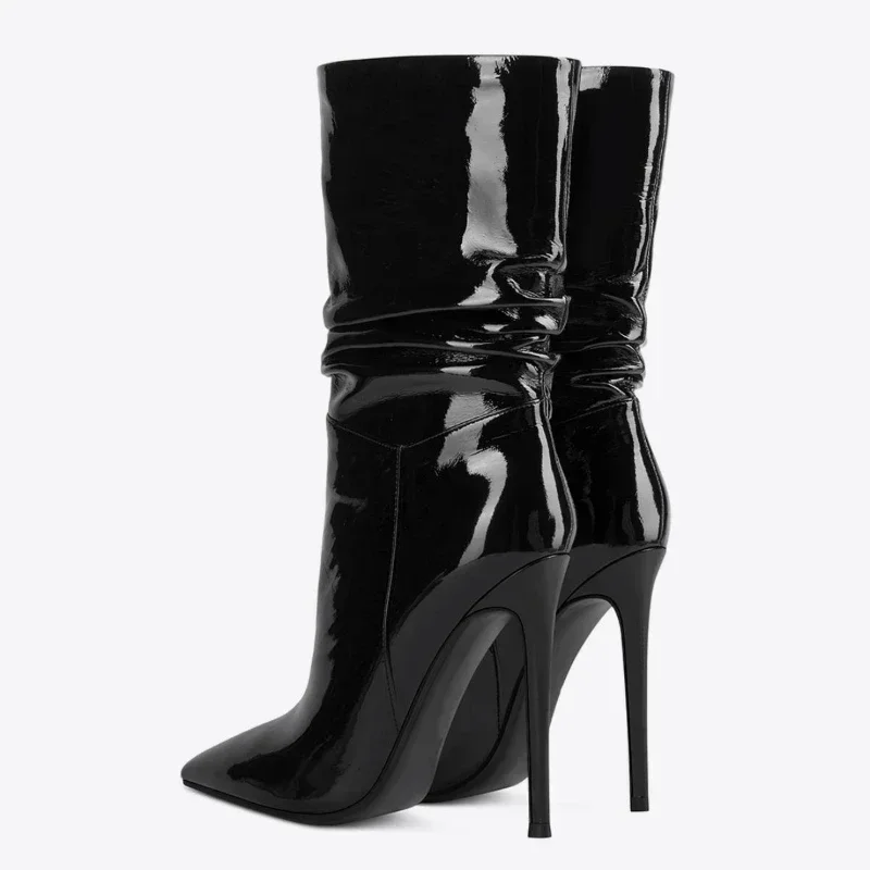 Черные плиссированные ботильоны для женщин 2024 новая мода элегантные слипоны на