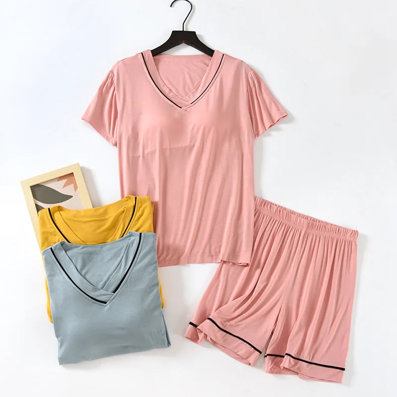 

Пижама женская из модала, тонкий Свободный Топ с коротким рукавом и V-образным вырезом, домашняя одежда, пикантный пеньюар