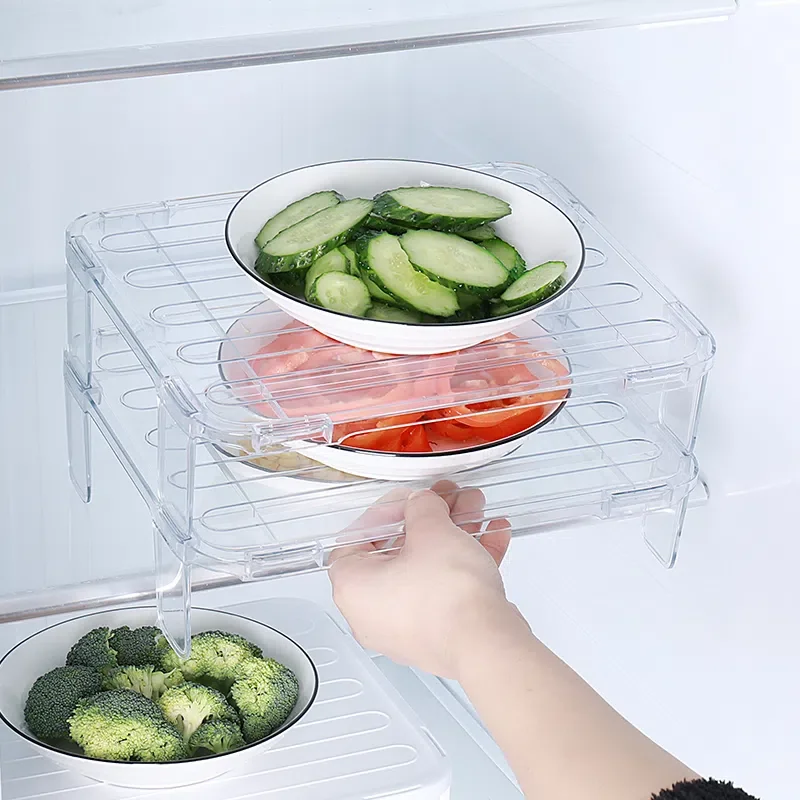 

Kitchen Food Storage Box Refrigerator Leftovers Layered Storage Keep Fresh Box Moisture-Proof Storage Basket Desktop Organizer