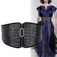 punk studded elastic wide corset belt for women designer zipper buckle waist strap female coat dress decorated waistband girdle