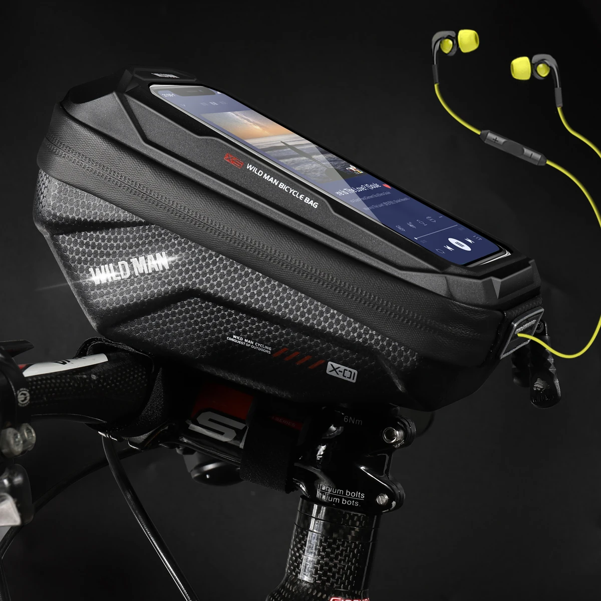 WILD MAN Bicycle Touchscreen Front Frame Bag EVA Phone Case with Double Zippers MTB Cycling Bike Accessories Bike Bag