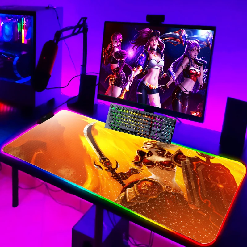 

RGB Mouse Pad Gaming Leona League Of Legends Mousepad Anime Office Accessories With Backlight Moused Pad Gamer Xxl Desk Mat LED