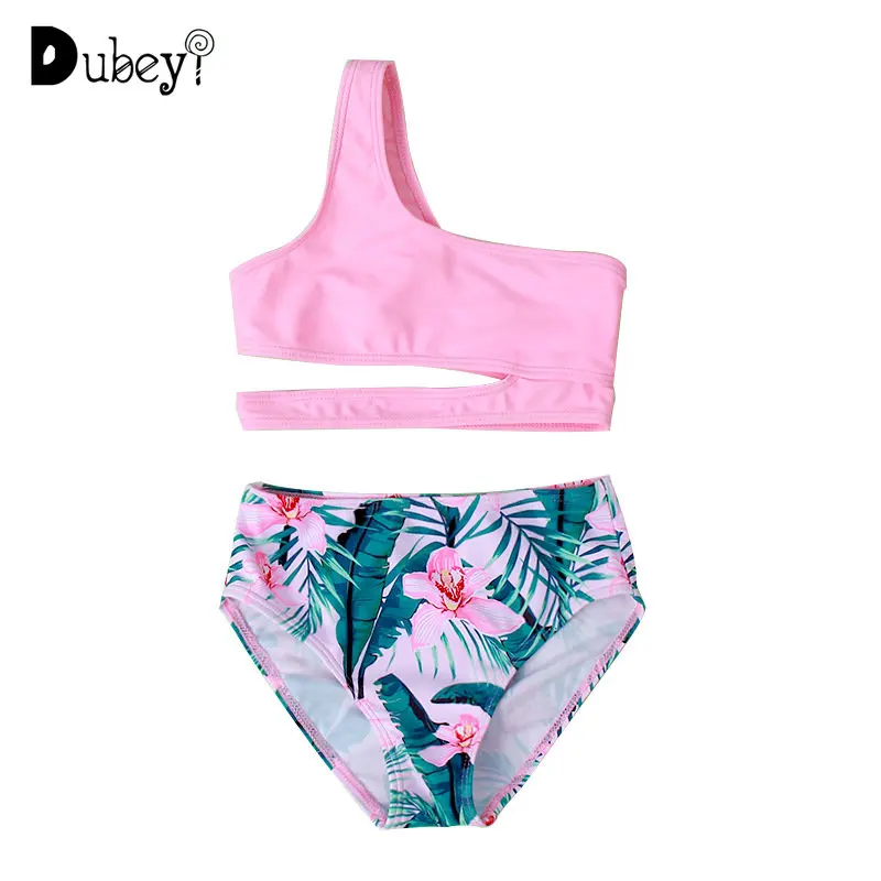 

New Girls Swimwear Fashion One Shoulder Two Pieces Bikinis Swimming Wear Children Swimsuit Toddler Girl Comfortable Bathing Suit