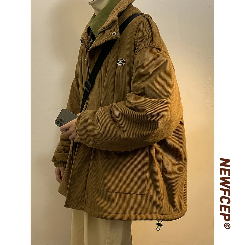 Winter Thicken Corduroy Jacket Men Warm Fashion Retro Thick Lamb Hair Jackets Mens Streetwear Korean Loose Short Coat Men M-2XL