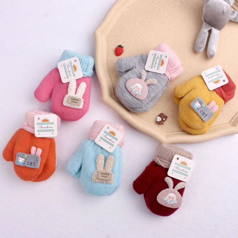 Cartoon Baby Mittens Winter Warm Kids Baby Boys Girls Knitted Gloves For Children Toddler Kid