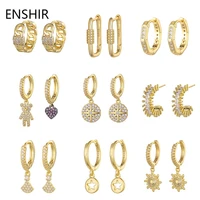 enshir gold color geometric drop hoop earrings for women piercing earrings luxury delicate wedding jewelry