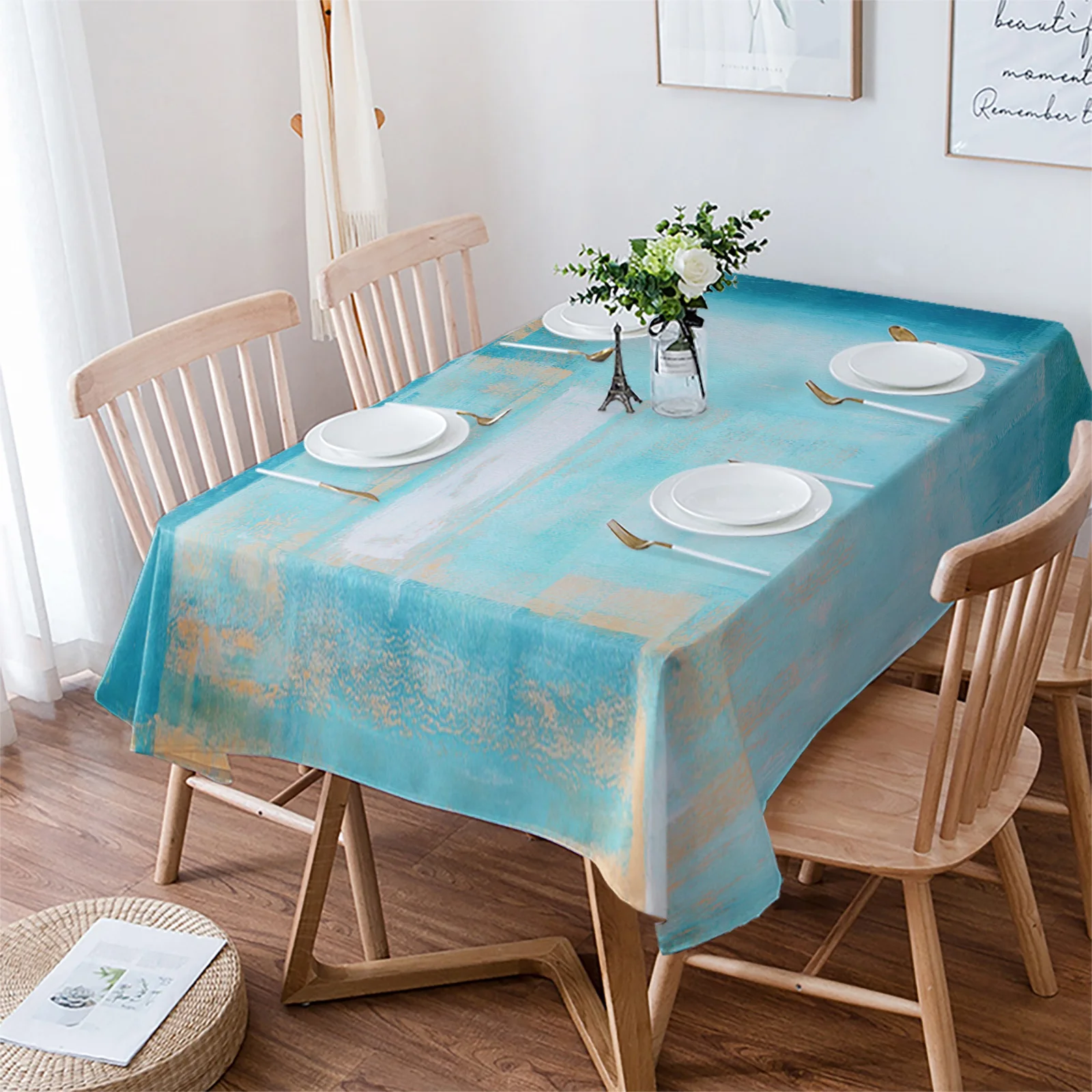

Абстрактная масляная живопись, Геометрическая скатерть, водонепроницаемый обеденный стол, прямоугольная круглая скатерть, украшение для дома и кухни