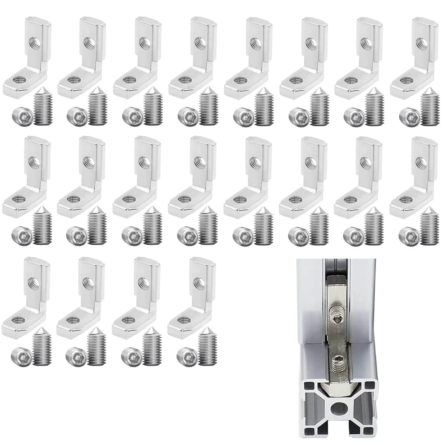 

20 комплектов 3030 угловых кронштейнов, L-образные Внутренние разъемы, 40 шт. шестигранных винтов М6 для экструзионных фитингов из алюминия 3030