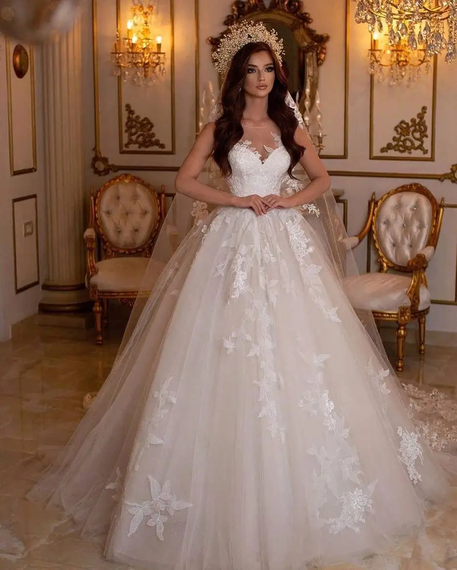 

Luxury Organza Appliques A-Line Wedding Dress Romantic Strapless Sleeveless Bride Dress Draped vestido de noiva