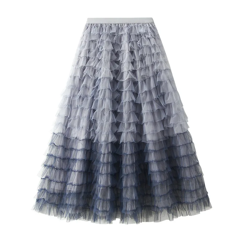 

Ladies New gradient layer mesh cake dress Bitter fleabane bitter fleabane skirt Multi-level big swing Long Veil skirts Female