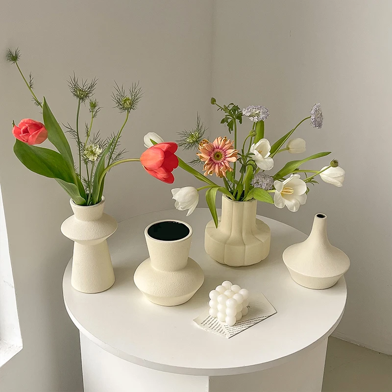 

Living Room Table Vase Modern Nordic Minimalist Design Office Novelty Wedding Vase Artificial Flowers Florero Household Item