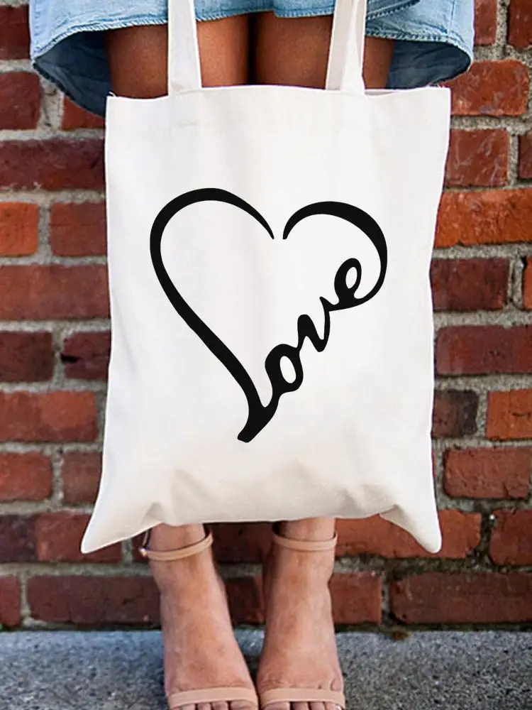 

Love New 90s Style Trend Women Casual Shopper Shopping Graphic Handbags Fashion Print Female Shoulder Girls Canvas Tote Bag