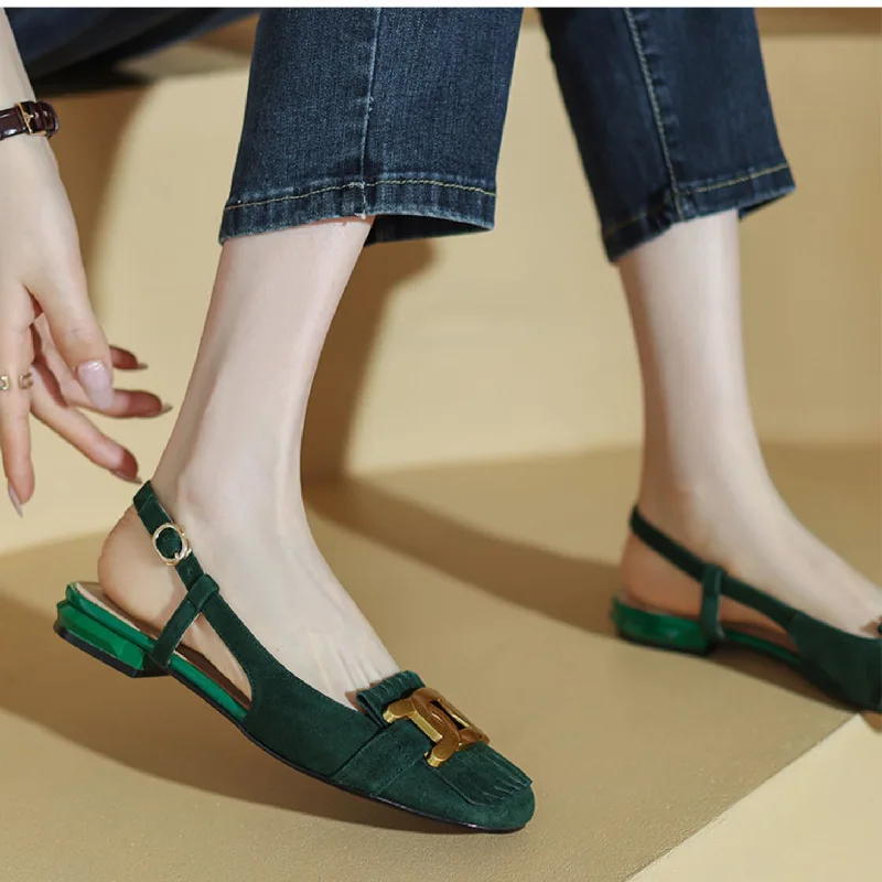 Женские французские сандалии в стиле ретро Baotou темно-зеленые модные