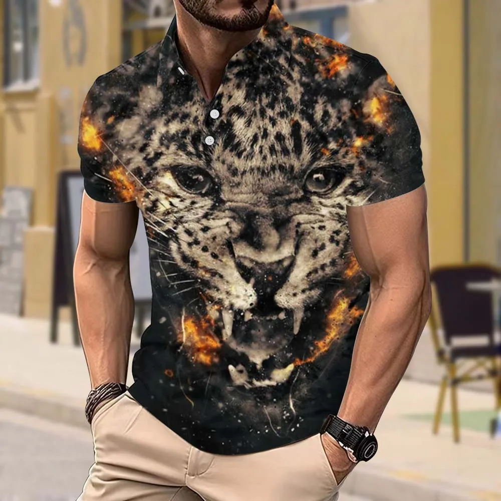 Новая летняя мужская модная рубашка-поло с жестоким тигром и 3D-печатью Поло в