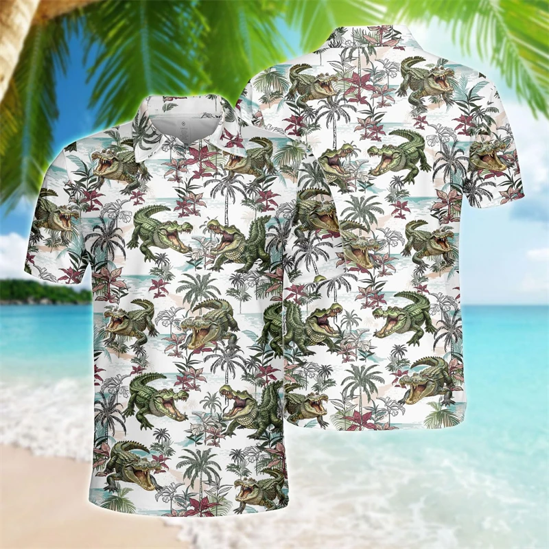Рубашка-поло мужская с крокодиловым принтом и короткими рукавами