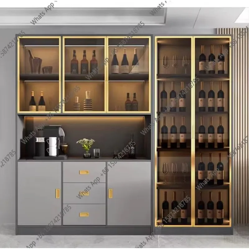 Фото Винные шкафы-витрины Iu Bar из дерева для кухни и гостиной, настенные стеллажи для хранения вина и алкоголя, мебель для бара №4