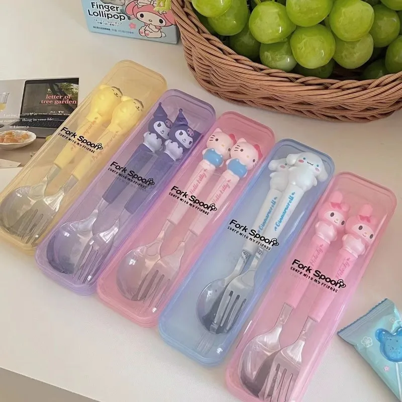 Sanrio Hello Kitty Melody Kuromi Cinnamoroll Аниме Набор Столовых Приборов Из Нержавеющей Стали