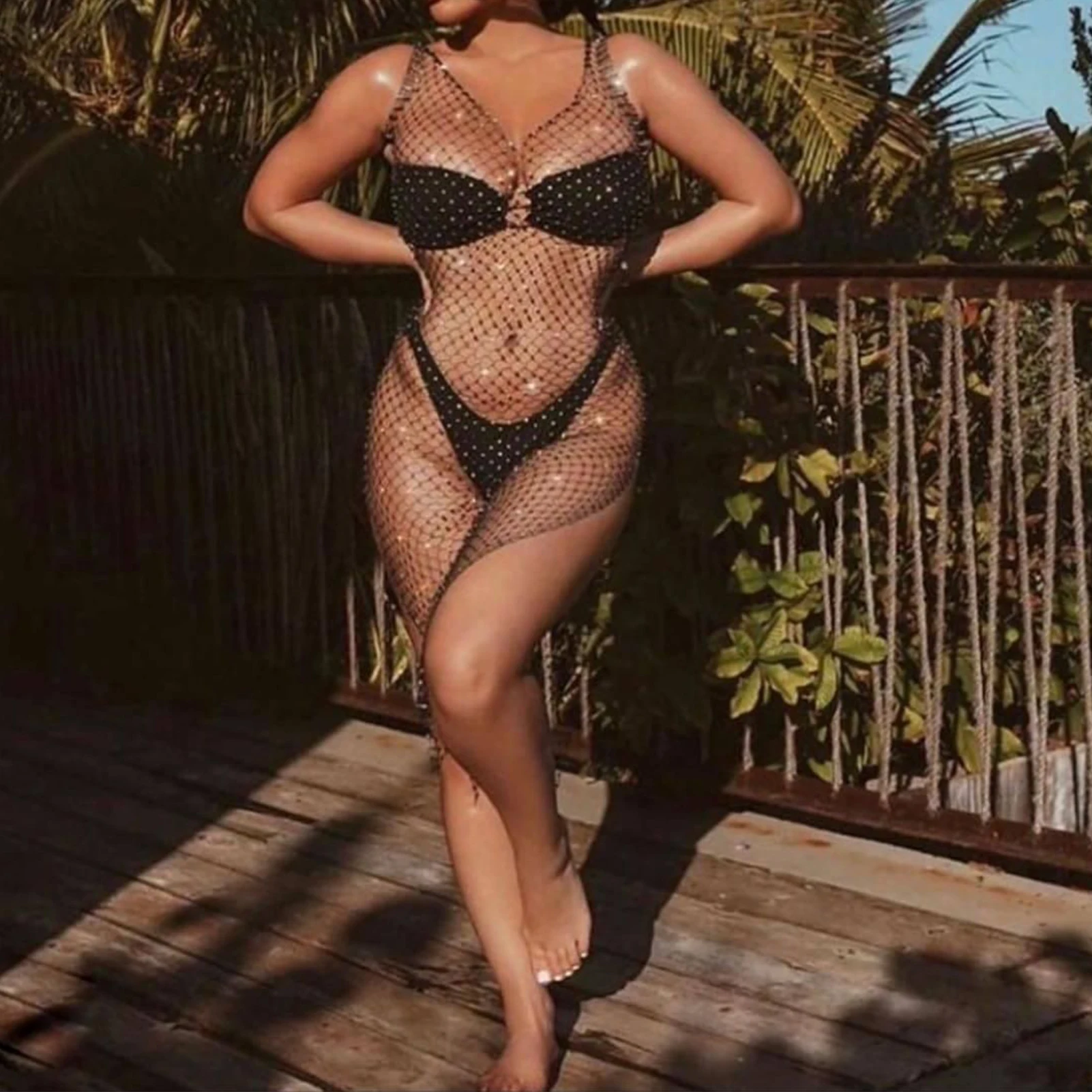 

Сексуальные сетчатые платья, блестящие бриллиантовые женские платья, прозрачные платья без рукавов Y2k, один размер, одежда для ночного клуба