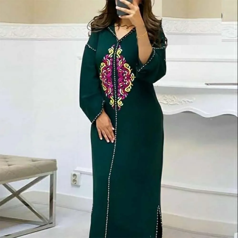 

Ramadan Embroidery Muslim Islamic Dress Women Festival Jelaba Tunic Long Maxi Robe Femme Vestiods Kaftan Abaya Dubai Summer 2022