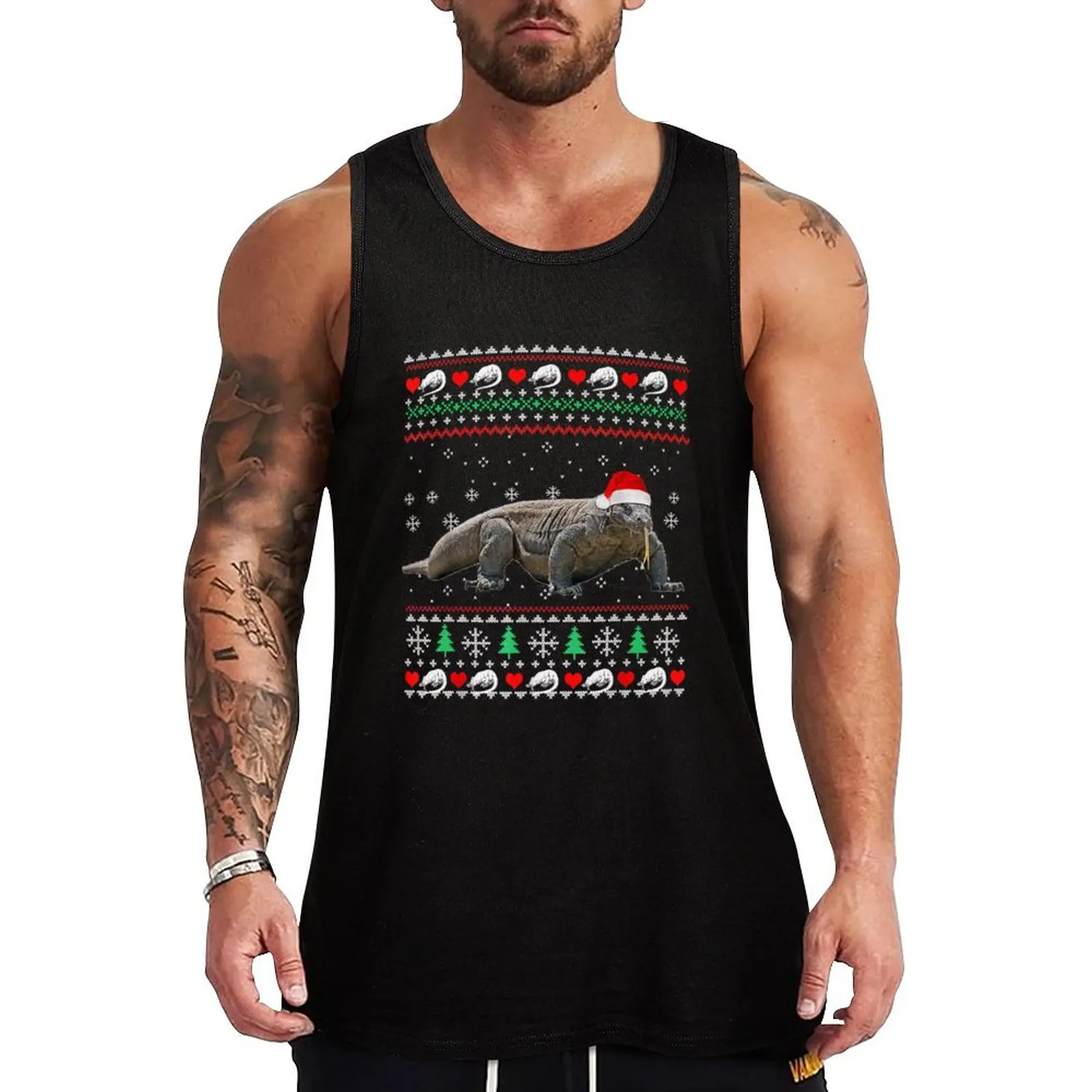 Komodo Dragon Santa Hat Ugly Christmas Tank Top майка для мужчин футболка Мужская мужская одежда