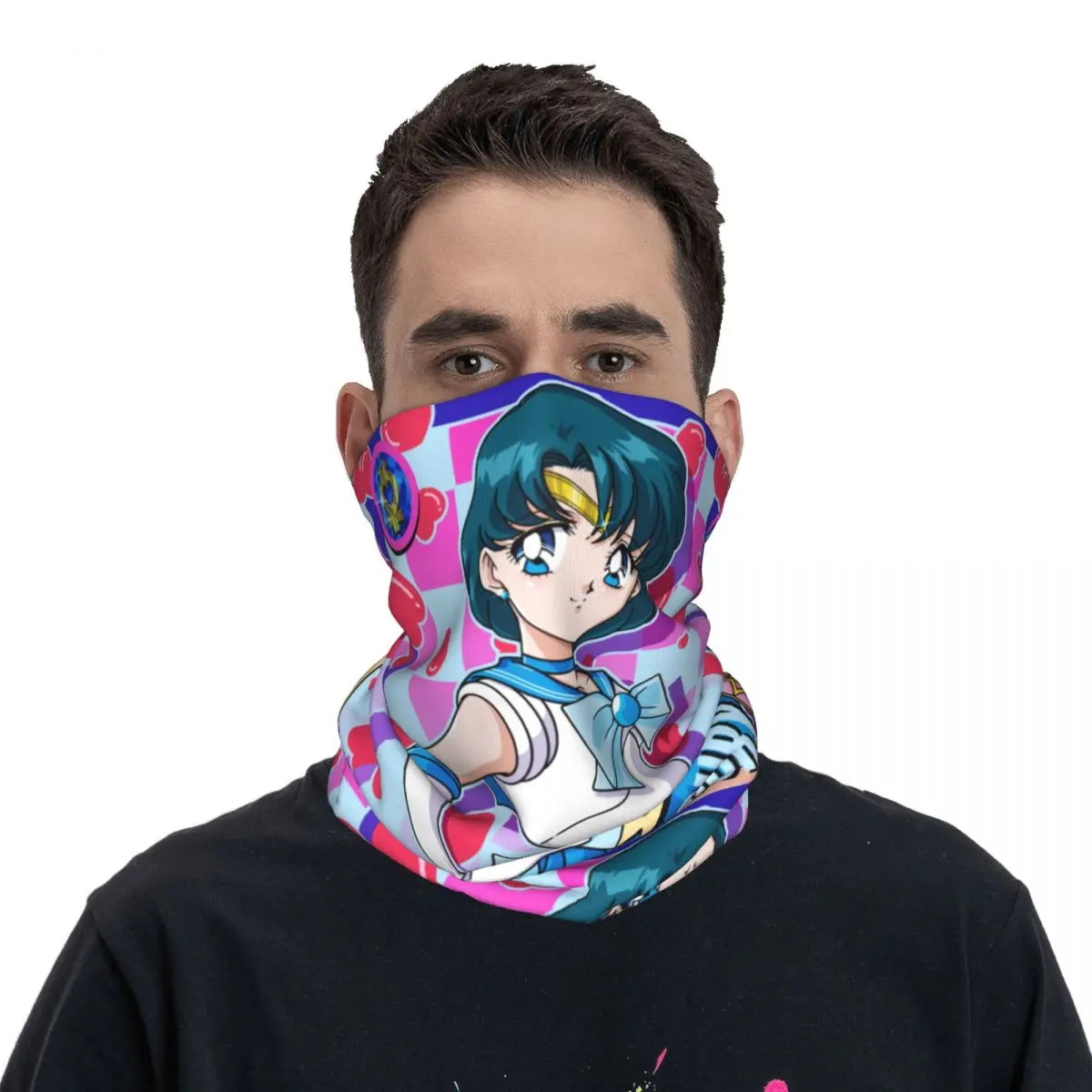

Sailor Mercury Cartoon Girl Merch Bandana Neck Cover Sailor Moon Mask Scarf Warm Rider Headwear for Women All Season
