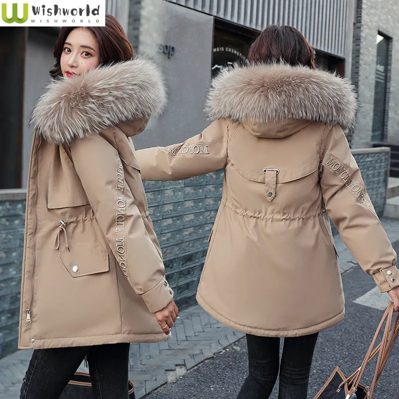 2022 New Korean Style Plush Thickened Jacket Cotton Jacket Women's Medium Long Winter Jacket Fashion Casual Women's Coat