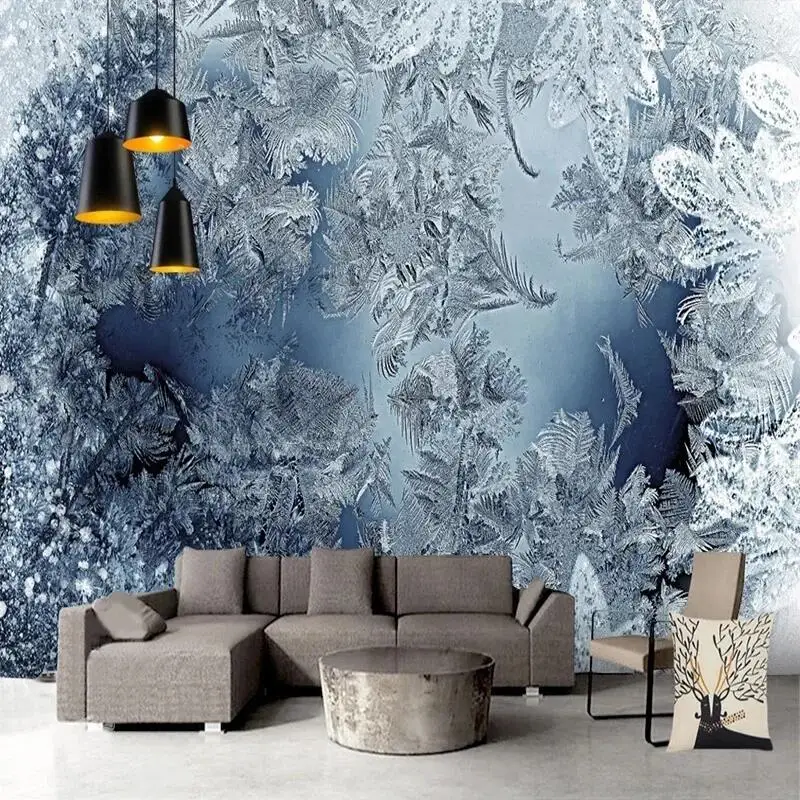 Фотообои на заказ современные 3D зимние фотообои со снегом для гостиной
