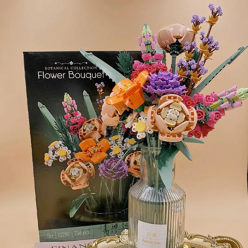 

Романтический букет цветов любви, модель 10280 розы, Орхидея, сделай сам, в горшке, строительные блоки, кирпичи, игрушка, подарок на День святог...