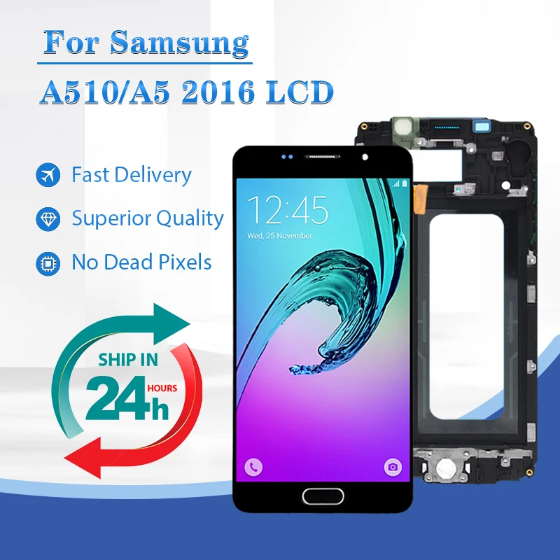 

Amoled A5 2016 дисплей для Samsung Galaxy A510 ЖК-дисплей с сенсорным экраном дигитайзер сборка Замена A510F панель с рамкой