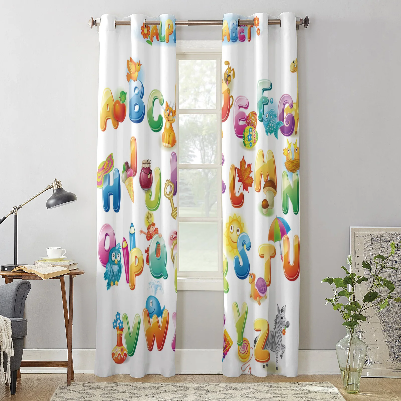 Современные оконные шторы для гостиной с мультяшным английским алфавитом детей