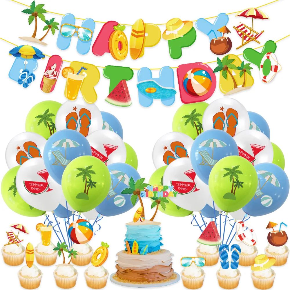 

Tropical Hawaiian Balloon Set Birthday Party Decor Kids Coconut Tree Summer Hawaii Party Decor Happy Banner Birthday Baby Shower